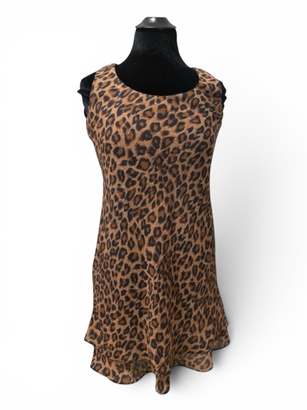 90s Jessica Howard Petite Leopard Ruffle Chiffon Mini Dress